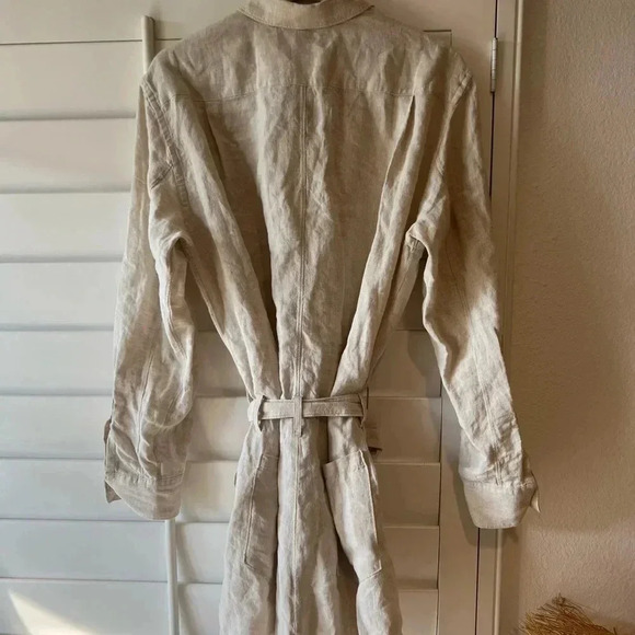 MARISSA WEBB NWT Rowan Linen Button Down Romper Tie Waist Flax Beige 4 - Picture 11 of 14